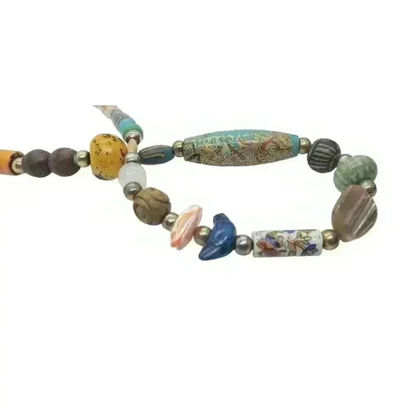 Vtg Bead Necklace Native Boho Fetish Heishi Scarab Shell Wood Murano Coral - Picture 2 of 8